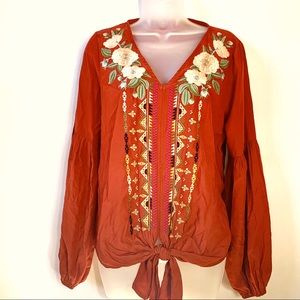 Boho Embroidered Button Up Shirt